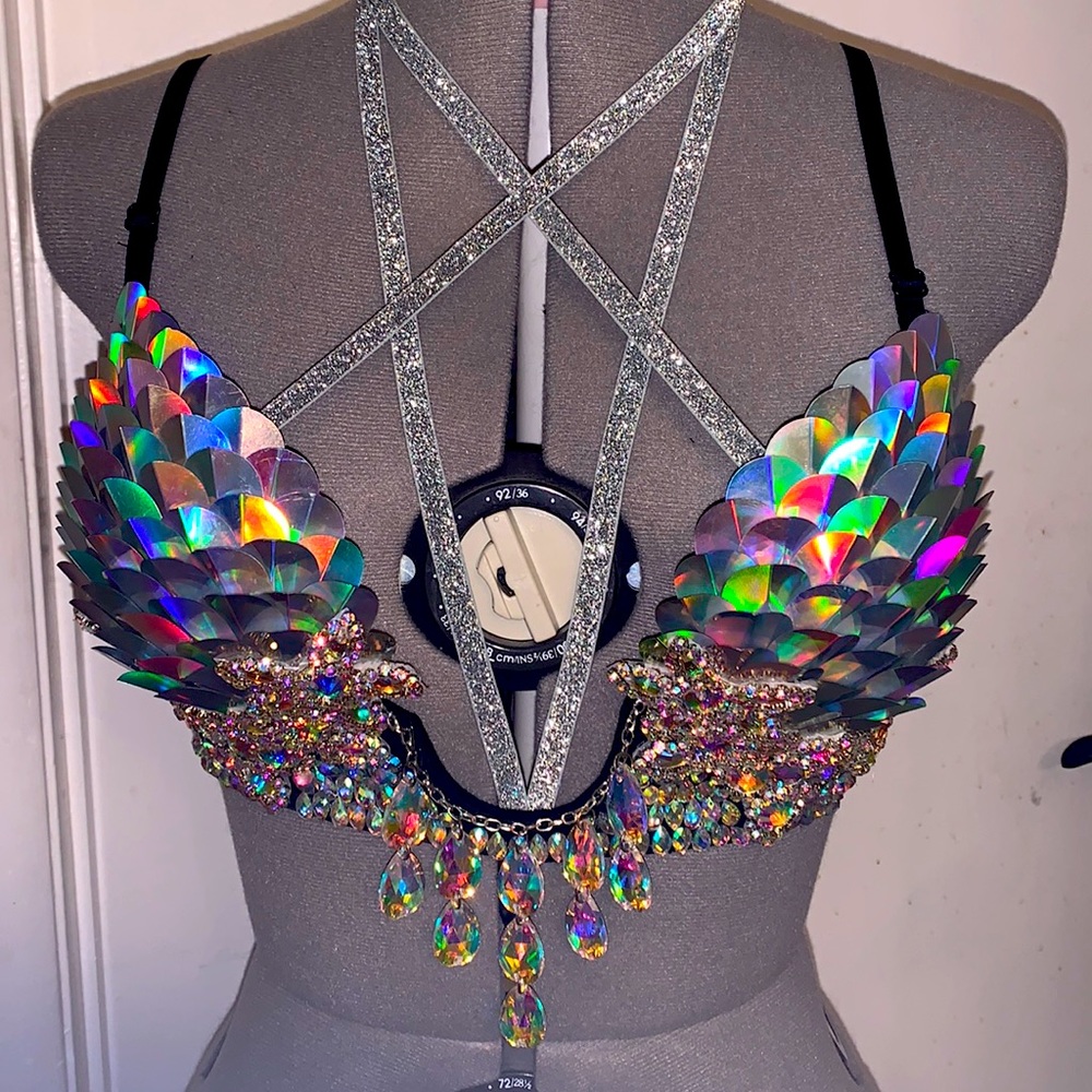Iridescent holographic jeweled sequin EDC bra